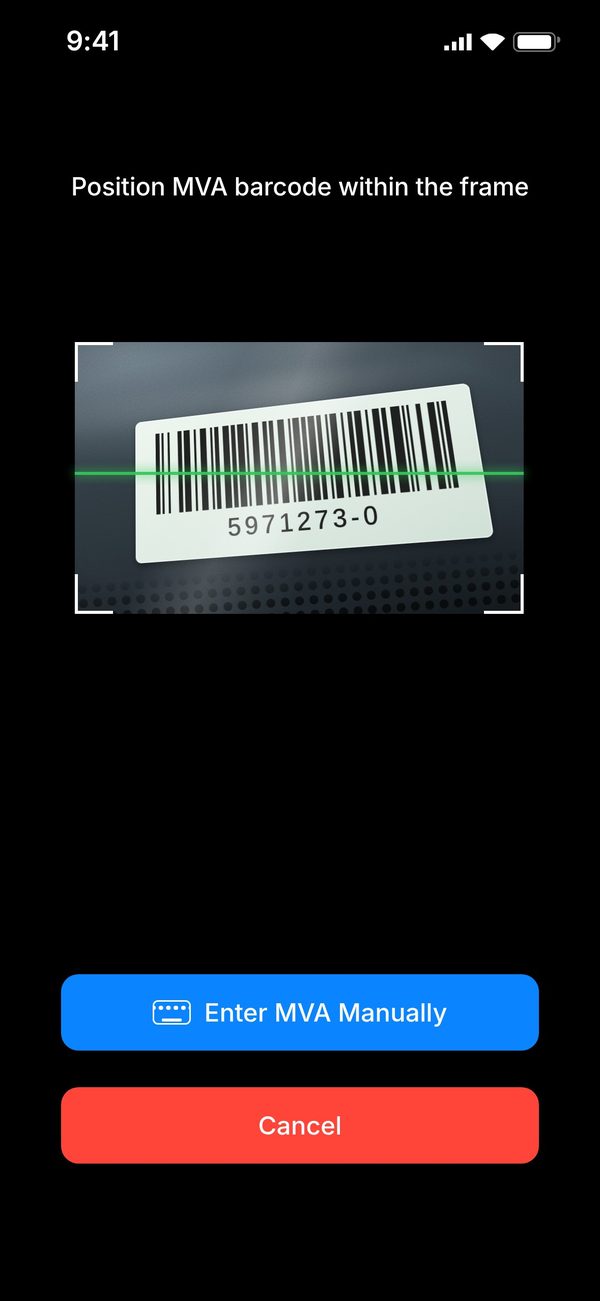 Scanning the MVA barcode