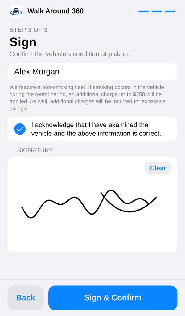 Customer signs to confirm the vehicle condition
